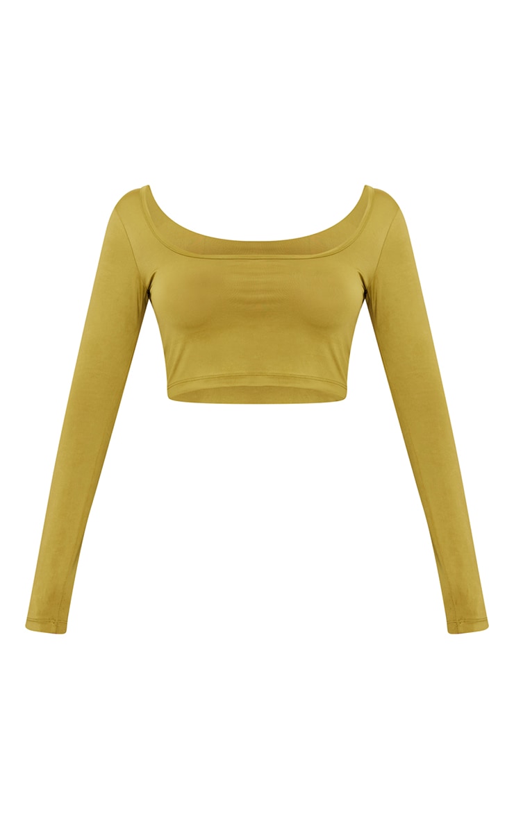 Basic Khaki Slinky Square Neck Crop Top image 5