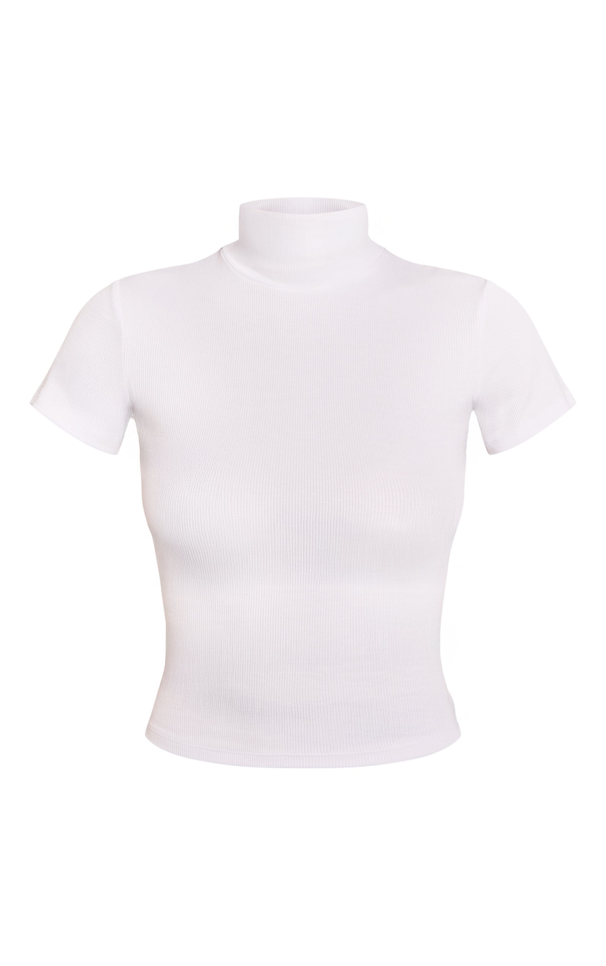 White Soft Rib High Neck Fitted Longline T-Shirt image 5