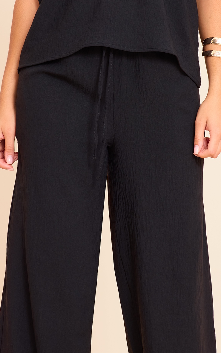 Black Textured Woven Casual Wide Leg Pants image 4