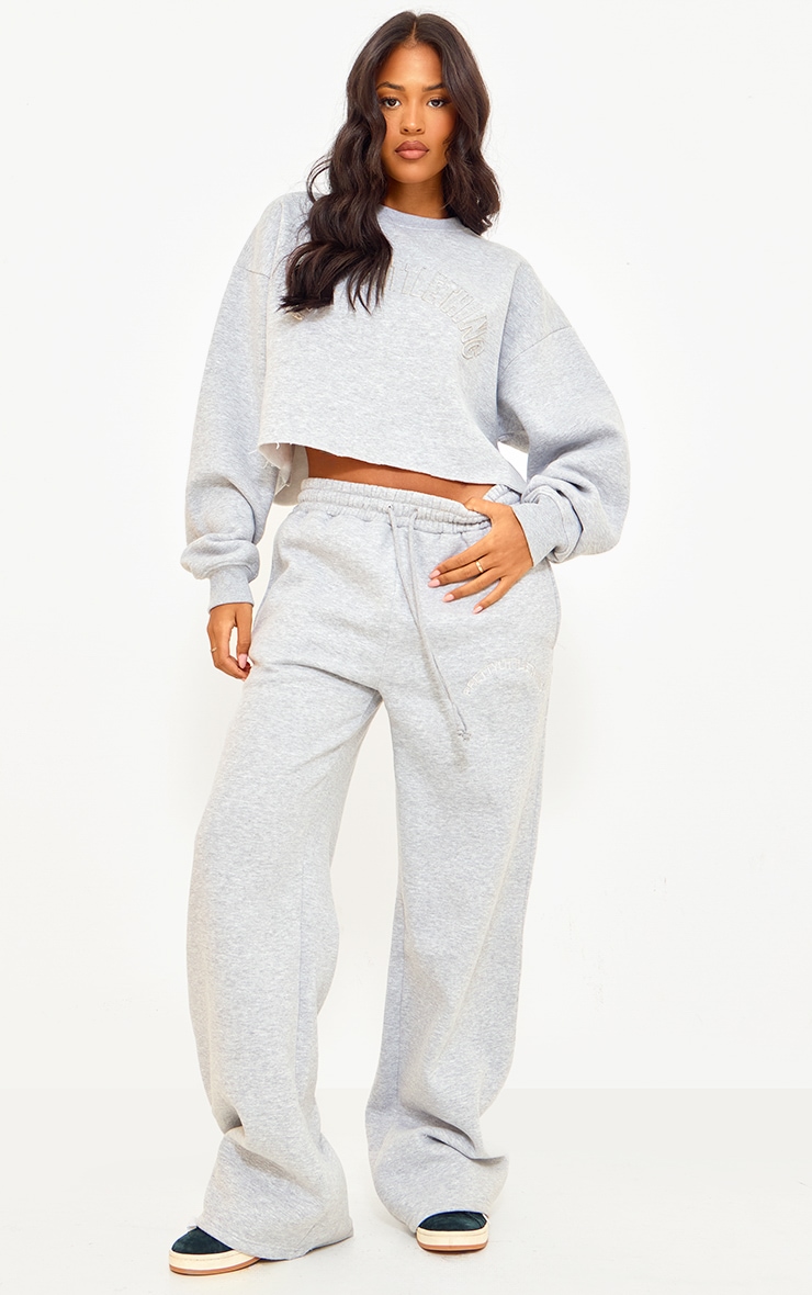 PRETTYLITTLETHING Tall Grey Marl Drawstring Wide Leg Track Pants image 2
