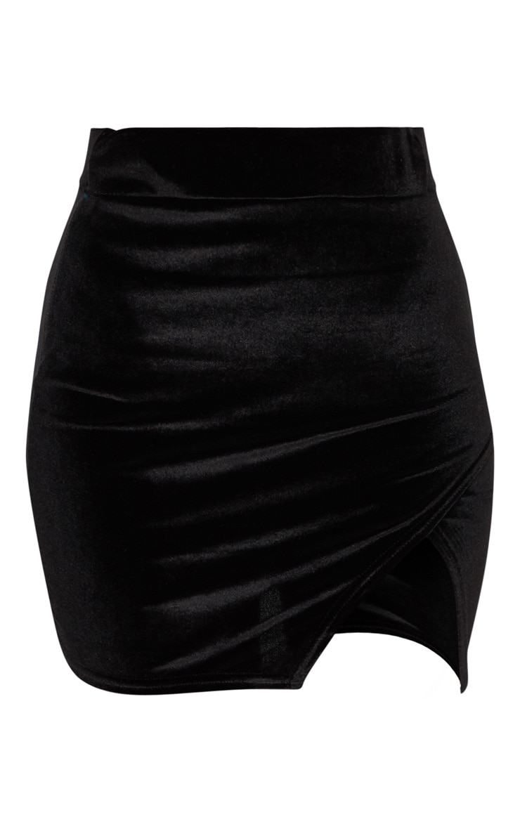 Black Velvet Split Hem Mini Skirt image 3