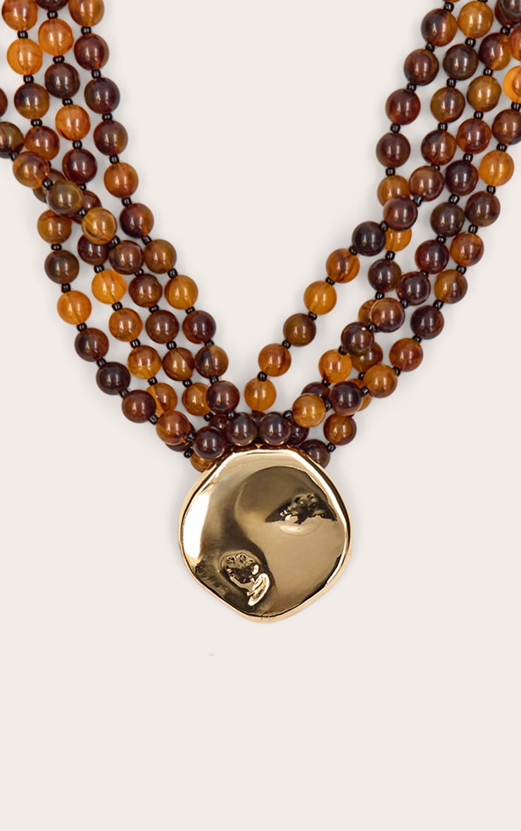Smokey Brown Resin Gold Textured Pendant Necklace image 3