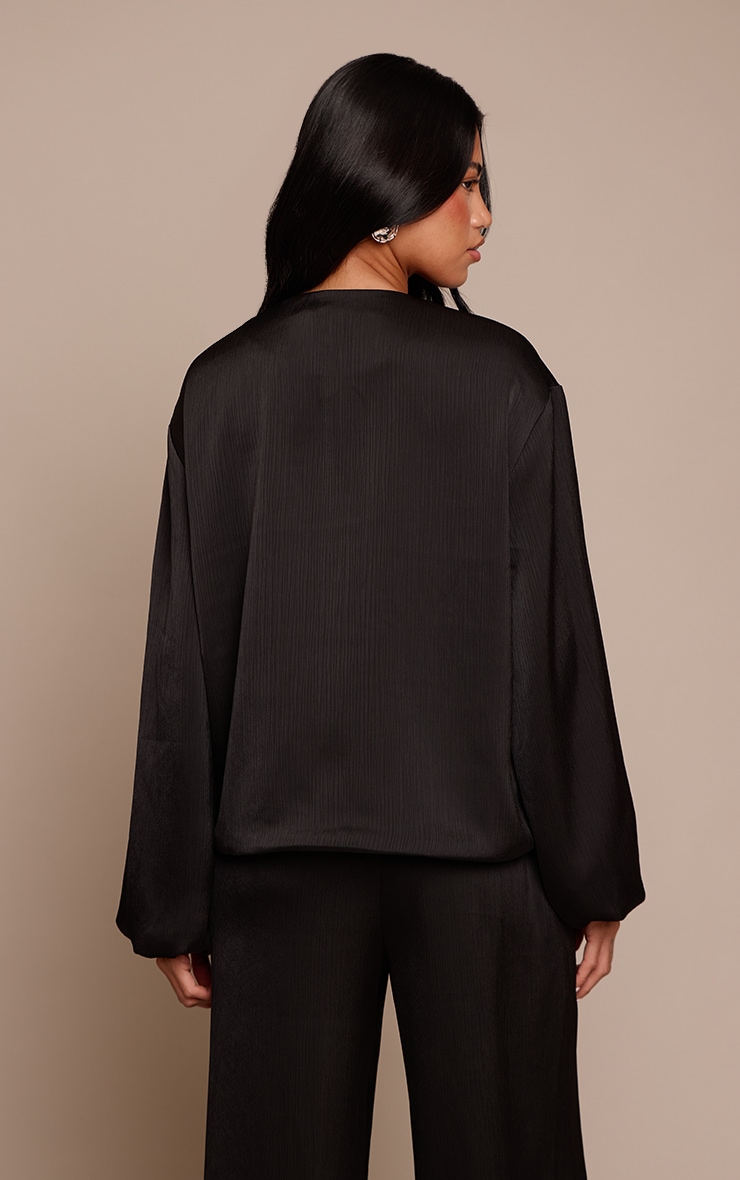 Black Textured Satin High Neck Jacket image 2