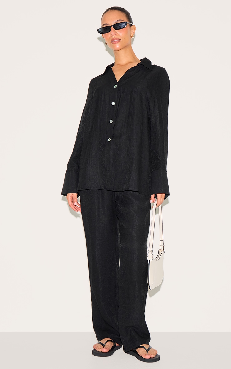 Petite Black Woven Oversized Shirt image 3