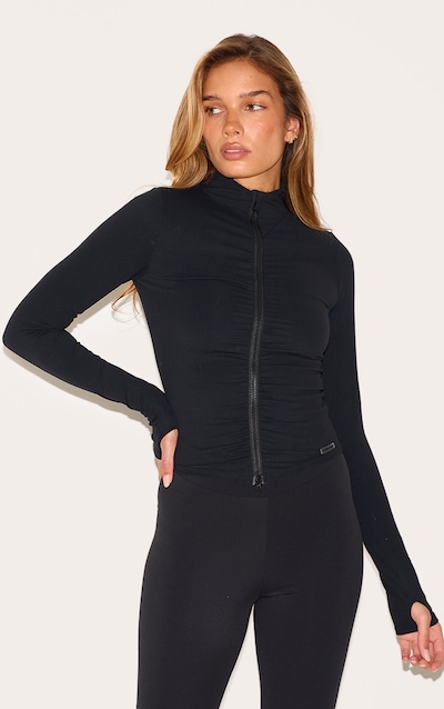 Veste de sport style Sculpt Luxe brossée noire à devant froncé et zip