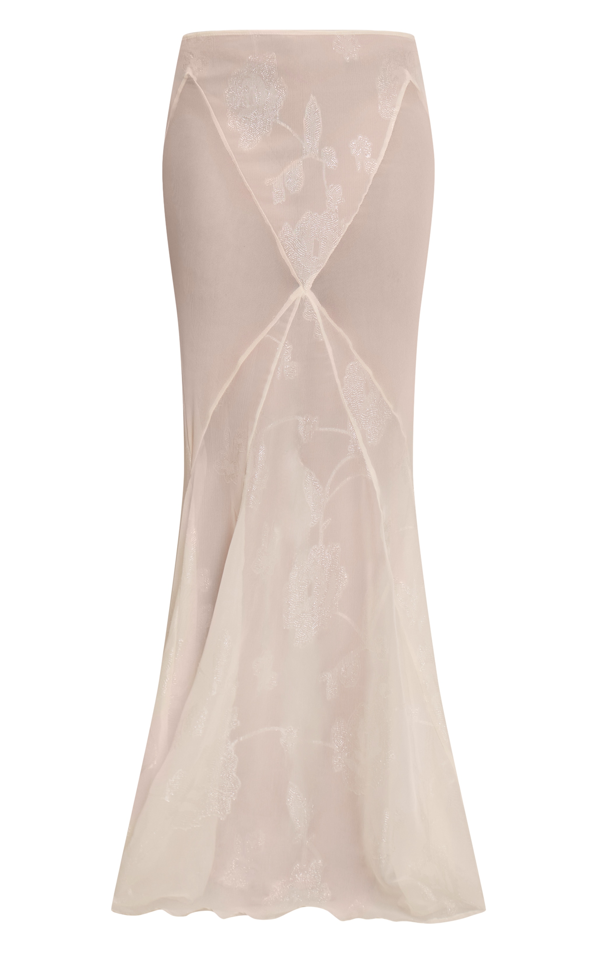 Jupe longue en mousseline de soie crème transparente à godet image 5