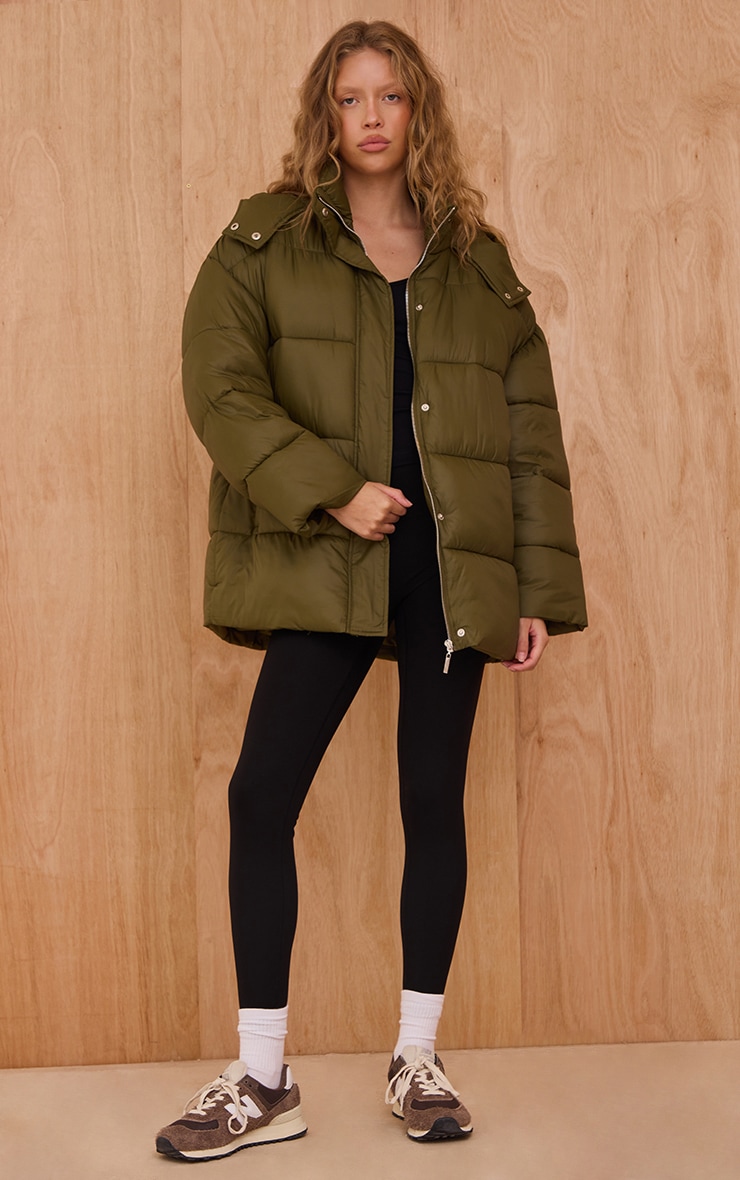 Olive Oversized Hooded Puffer Jacket image 3