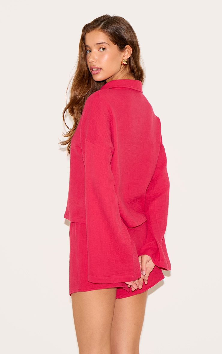 Tomato Red Oversized Button Up Shirt image 2