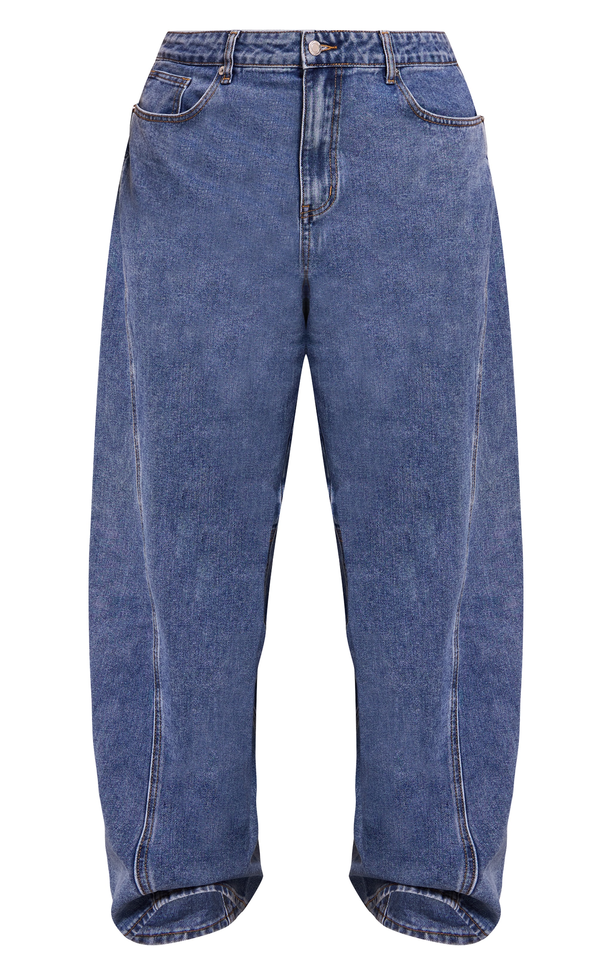 Plus Mid Blue Wash Seam Detail Relaxed Wide Leg Jeans image 5