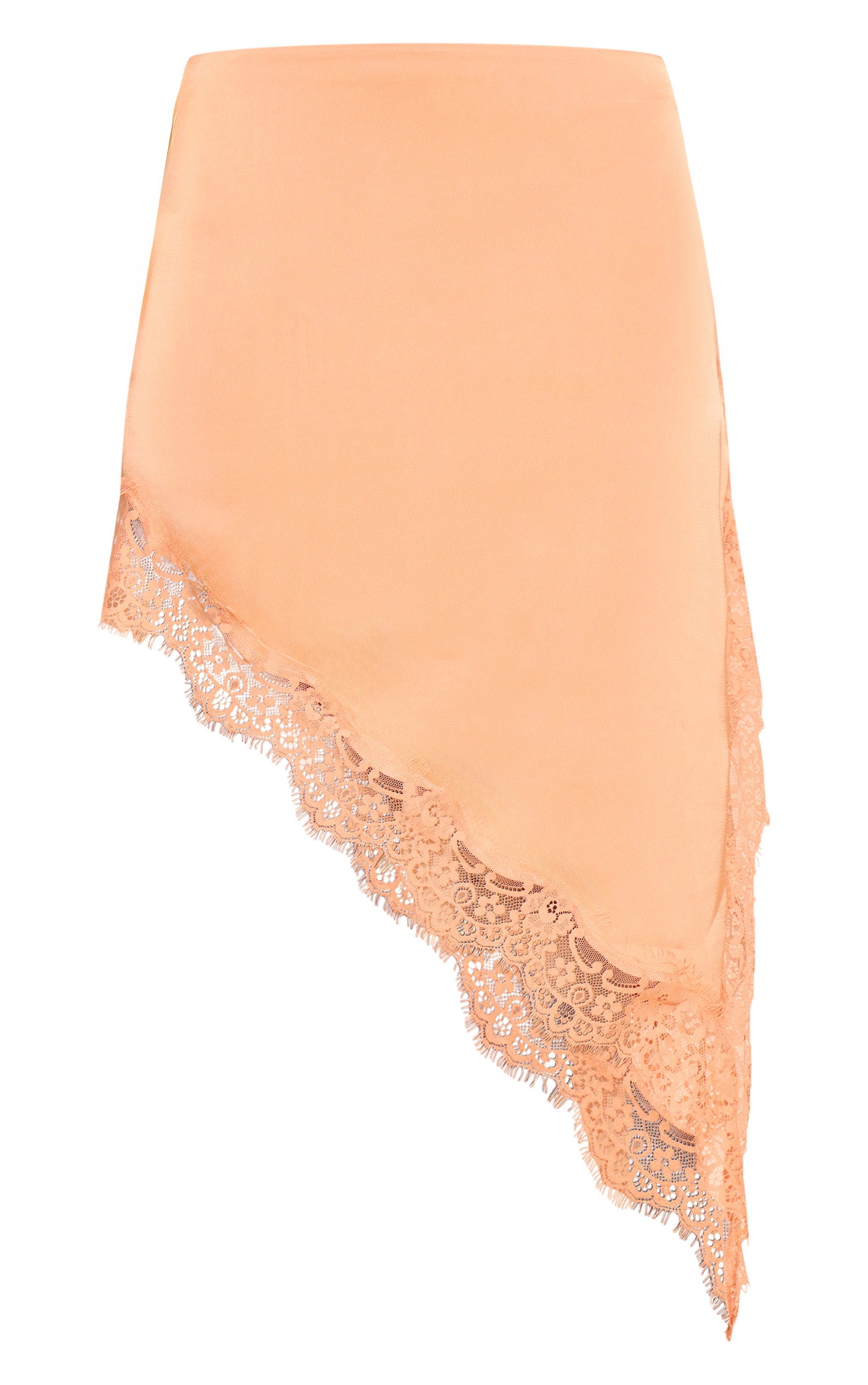Peach Satin Lace Trim Asymmetric Midi Skirt image 5