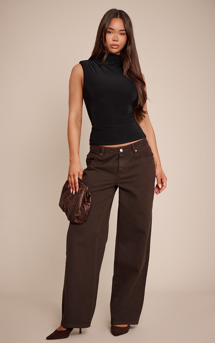 Black Slinky Shoulder Detail Sleeveless Top image 3