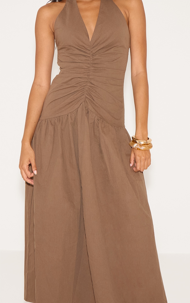 Chocolate Woven Ruched Detail Maxi Dress image 4