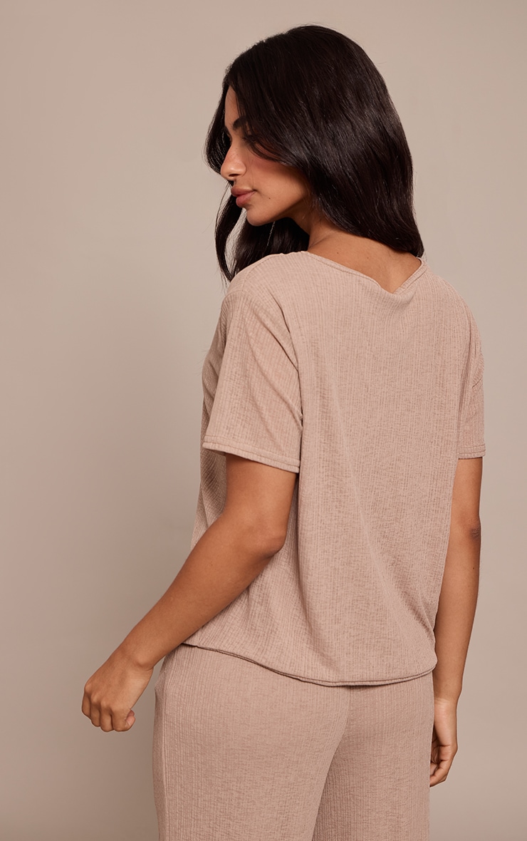 Petite Taupe Sheer Textured Flowy Top image 2