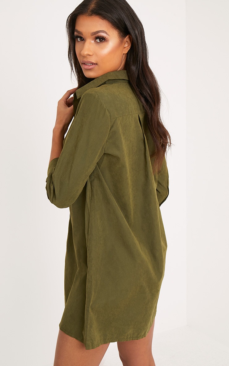 Leni Khaki Shirt Dress Dresses PrettylittleThing PrettyLittleThing USA