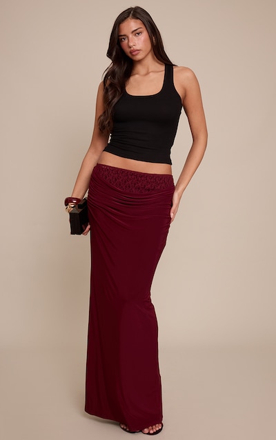 Plum Lace Underlay Double Slinky Cowl Maxi Skirt