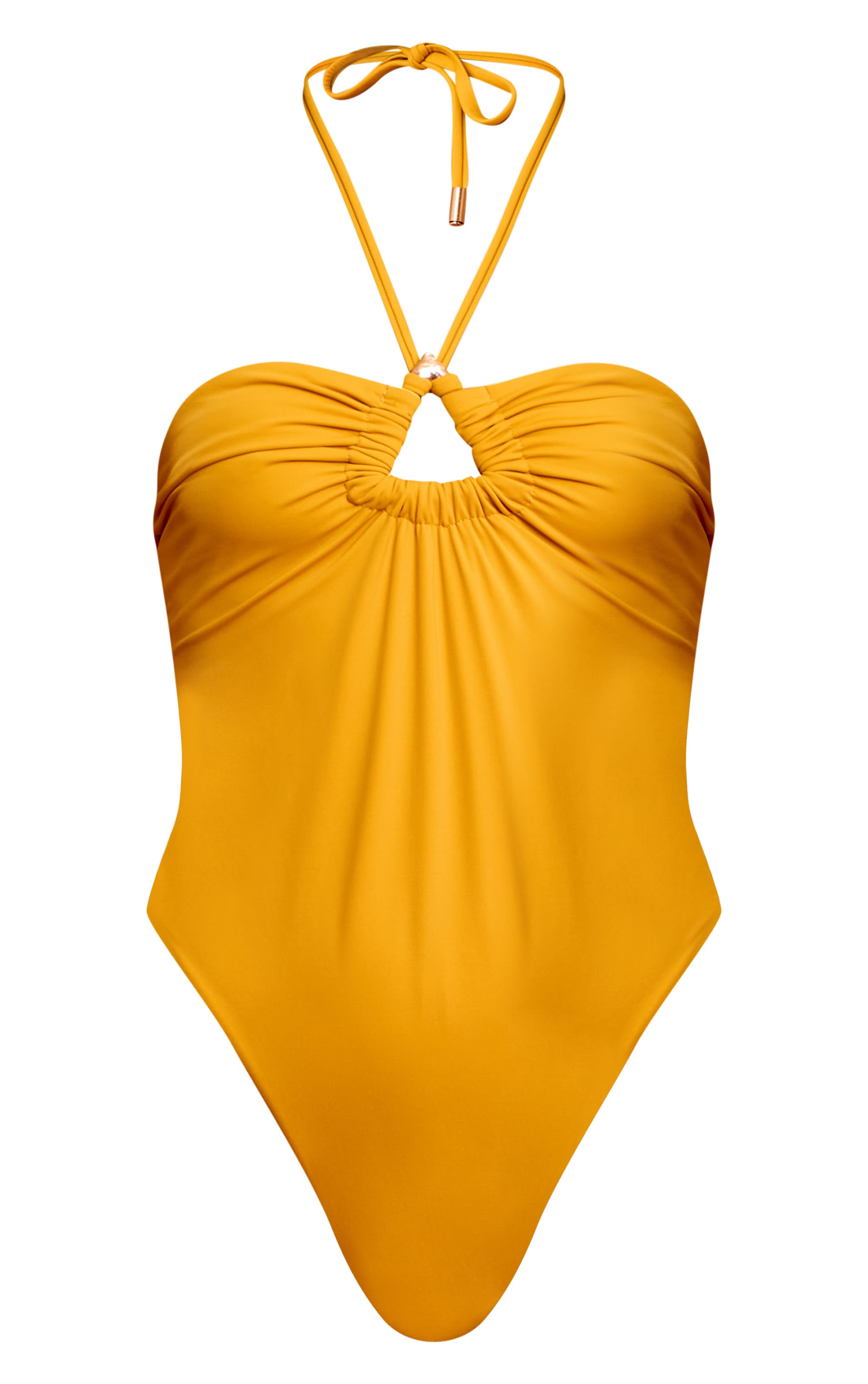 Mustard Triangle Trim Halter Neck Swimsuit image 5