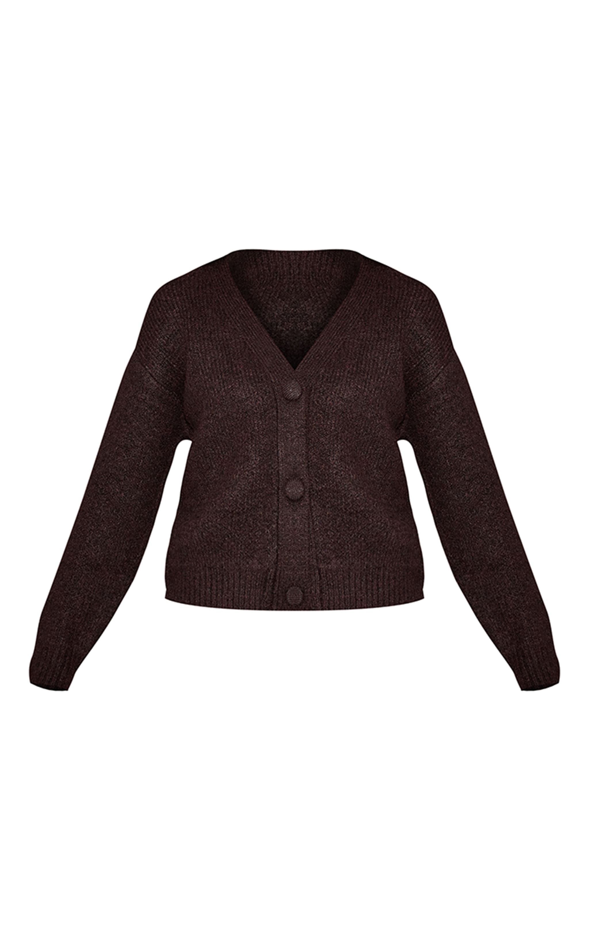 Cardigan brossé chocolat à boutons et manches longues image 5