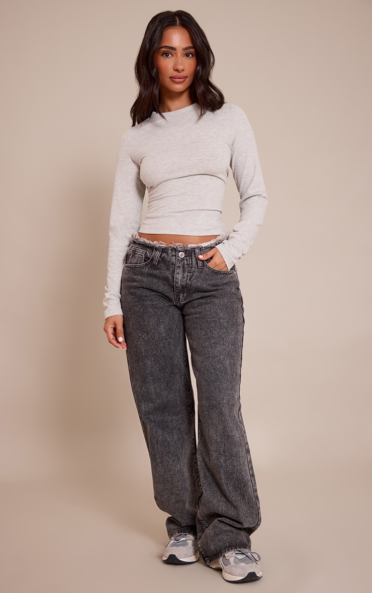 Petite Top long en coton doux gris chiné à col ras et manches longues image 3