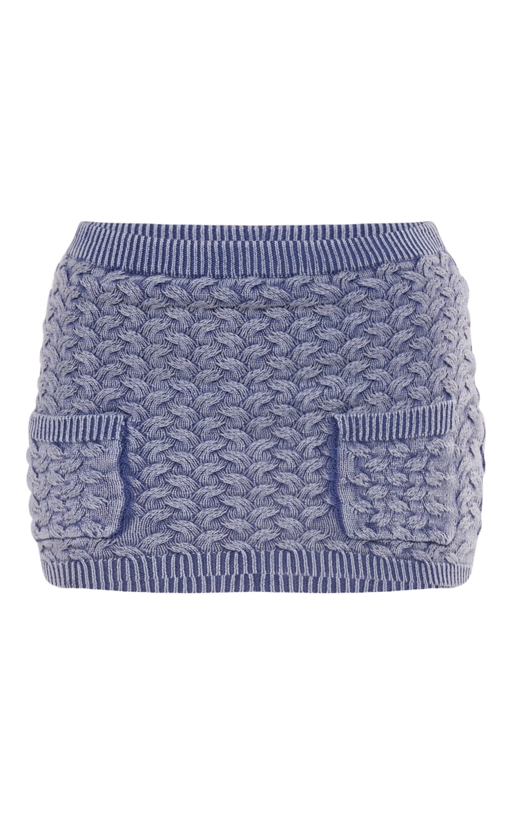 Petite Mini jupe en maille tricot torsadée bleue à poches image 6