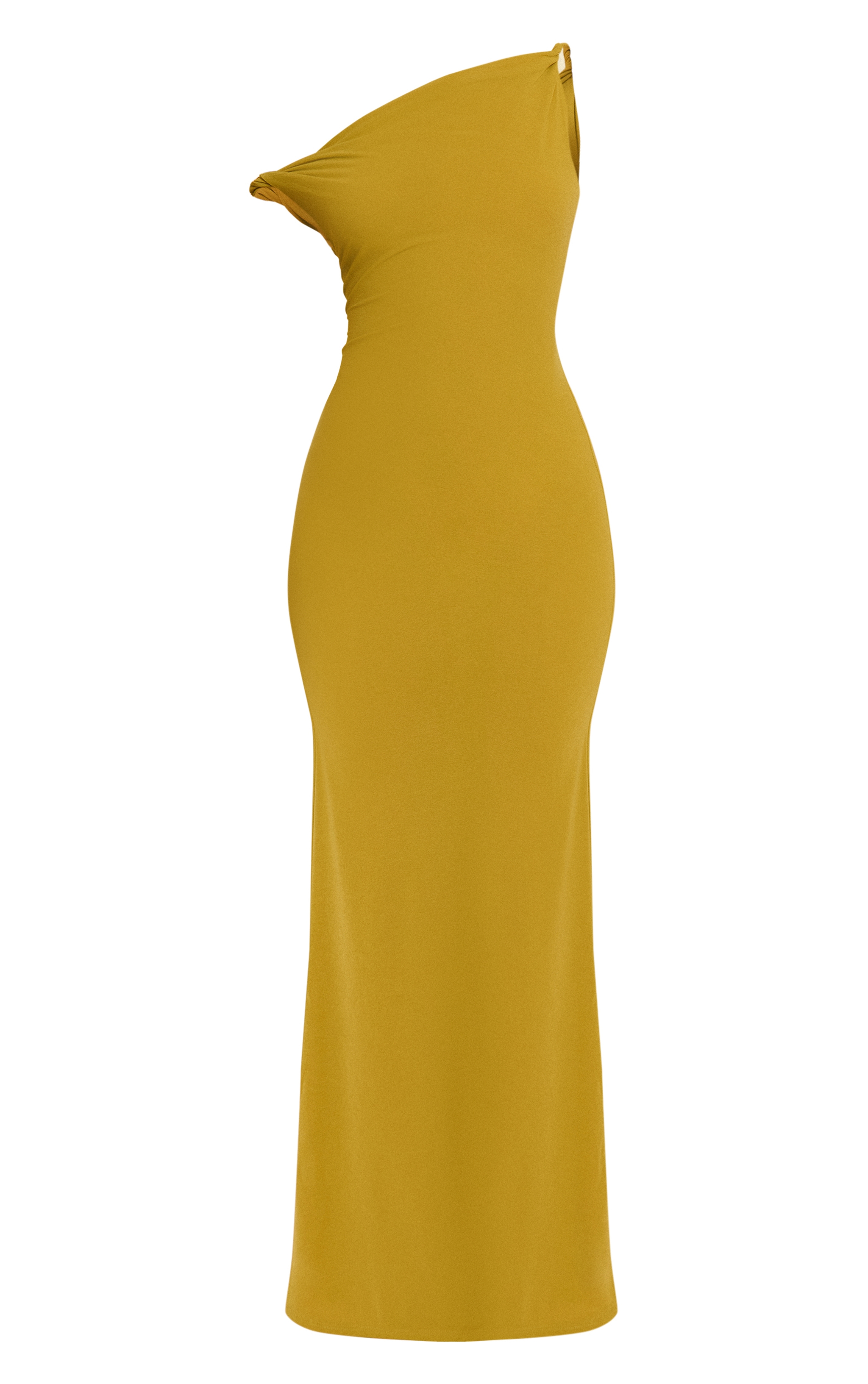 Robe longue asymétrique en mousseline de soie doublée vert olive image 5