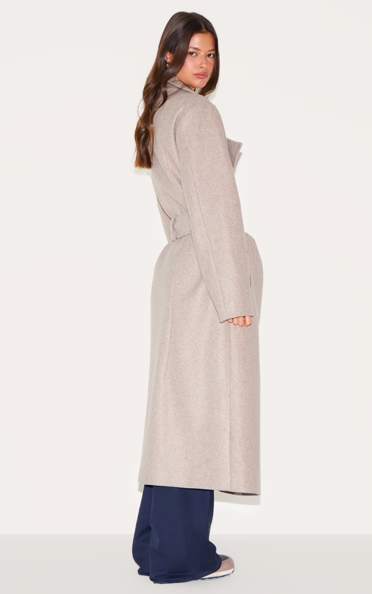 Taupe Oversized Wool Look Trench Coat image 2