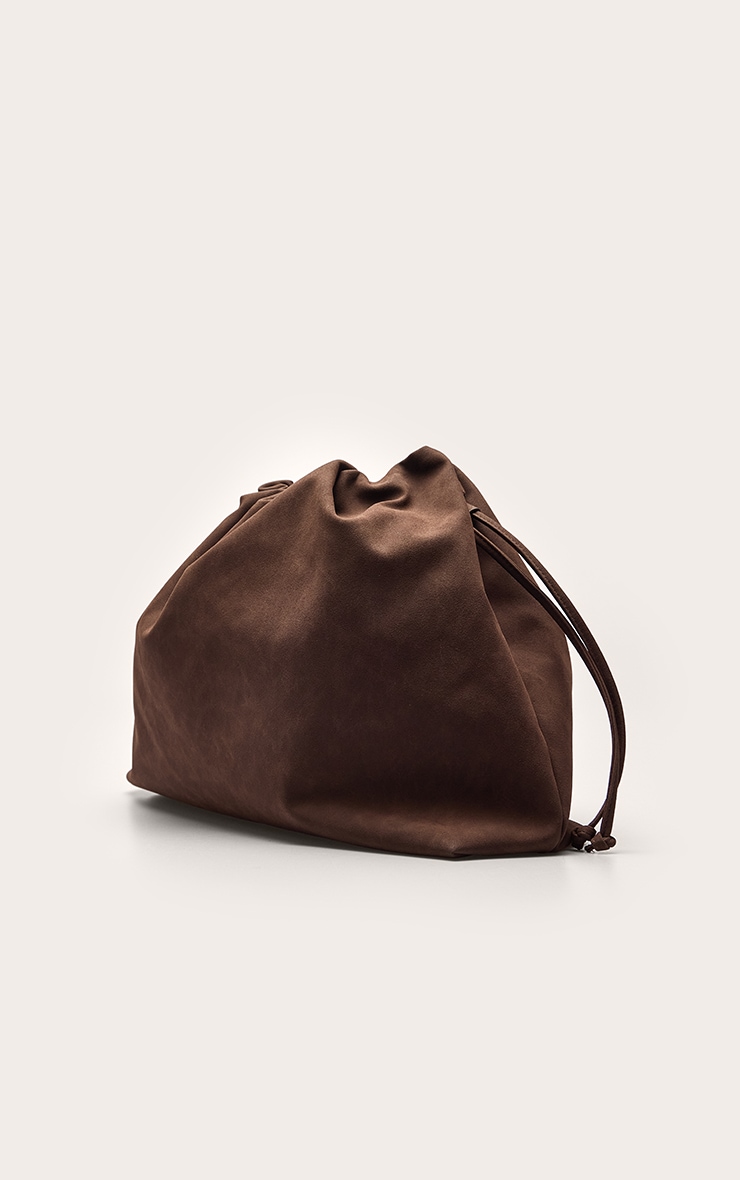 Chocolate Faux Suede Oversized Pouch Clutch Bag image 3