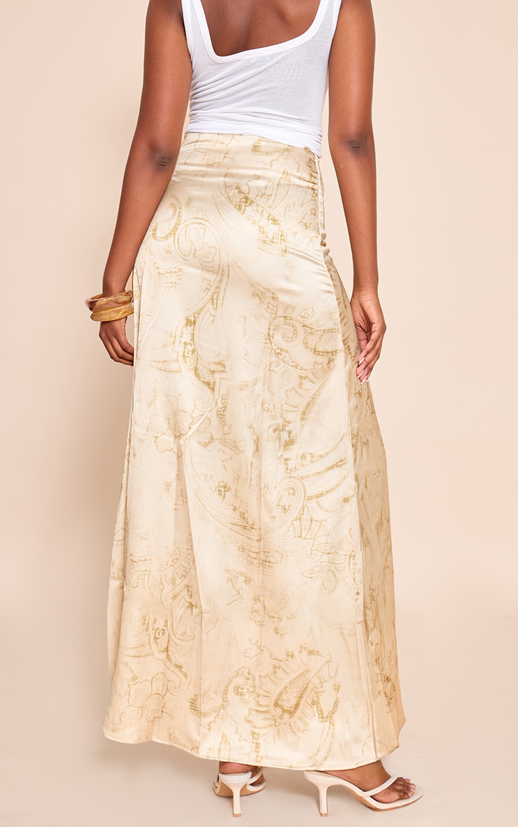 Pale Chartreuse Paisley Printed Satin Maxi Skirt image 3