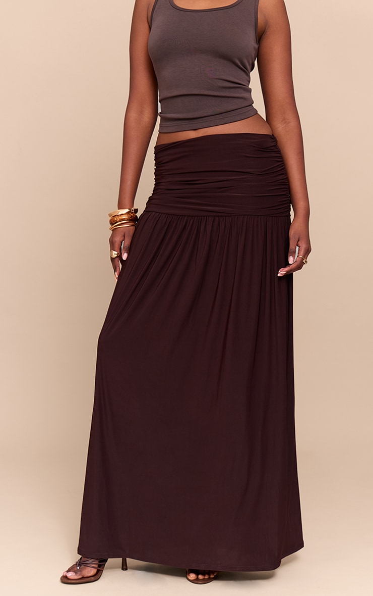 Chocolate Overlay Detail Double Layer Slinky Maxi Skirt image 2
