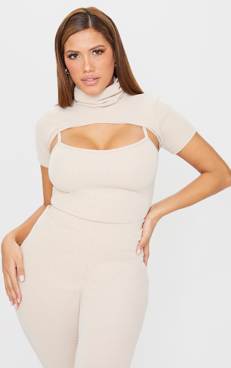 Shape Stone Textured Rib Cut Out High Neck Bodysuit