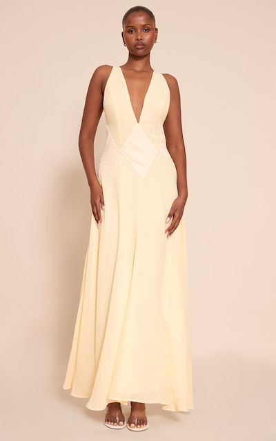 Lemon Plunge Textured Detail Maxi Dress
