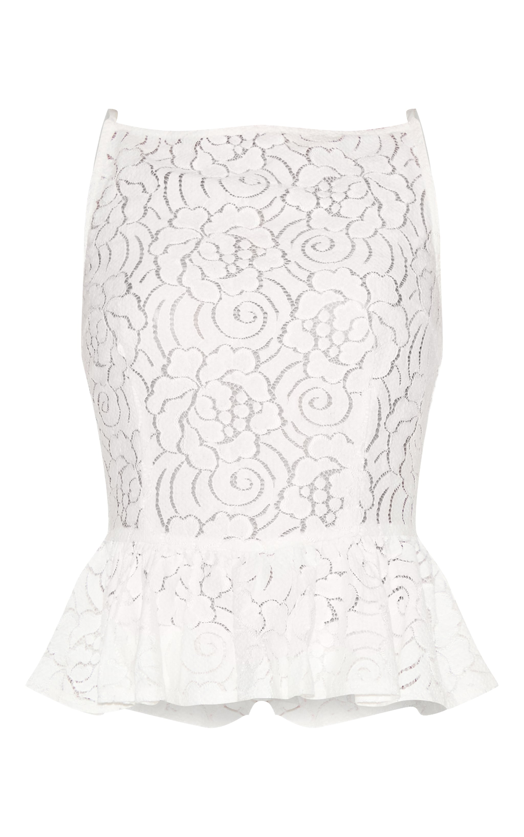 White Sheer Lace Peplum Sleeveless Top image 5