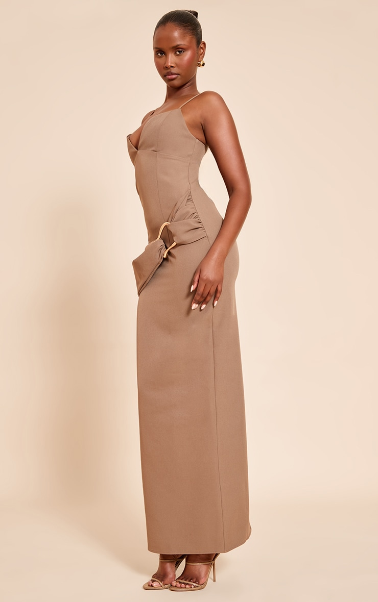 Taupe Woven Belt Wrap Maxi Dress image 3