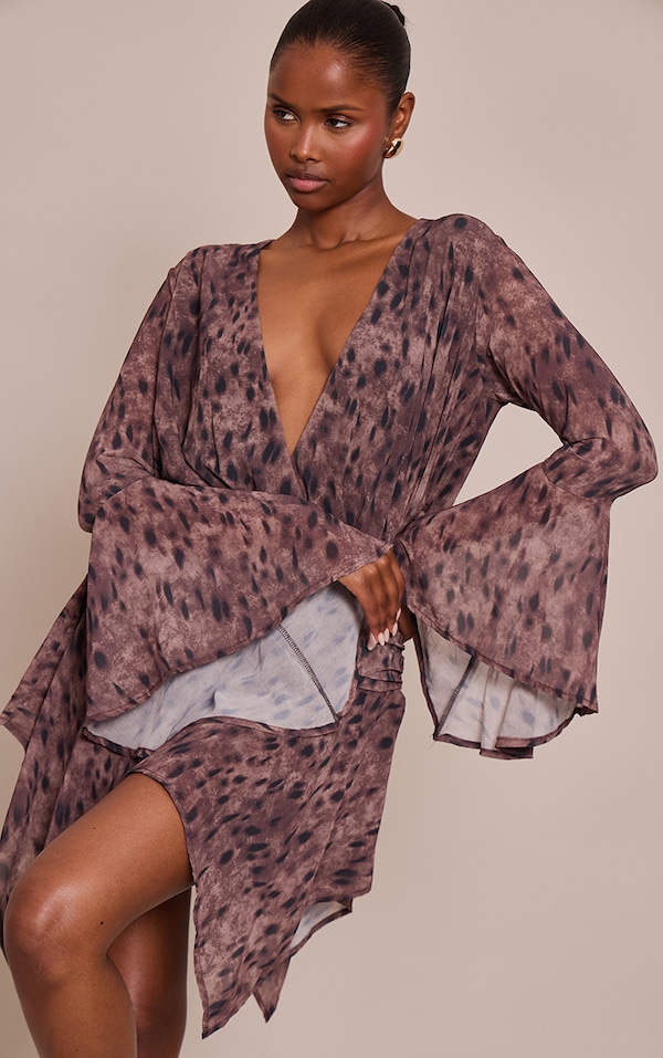 Brown Leopard Print Frill Tiered Skort Romper