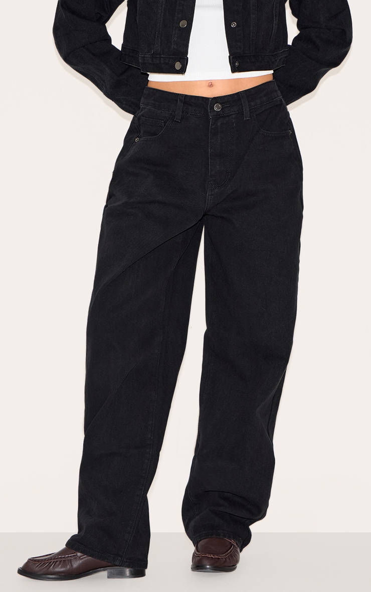 Jean style boyfriend noir délavé à taille tombante dans le dos image 1