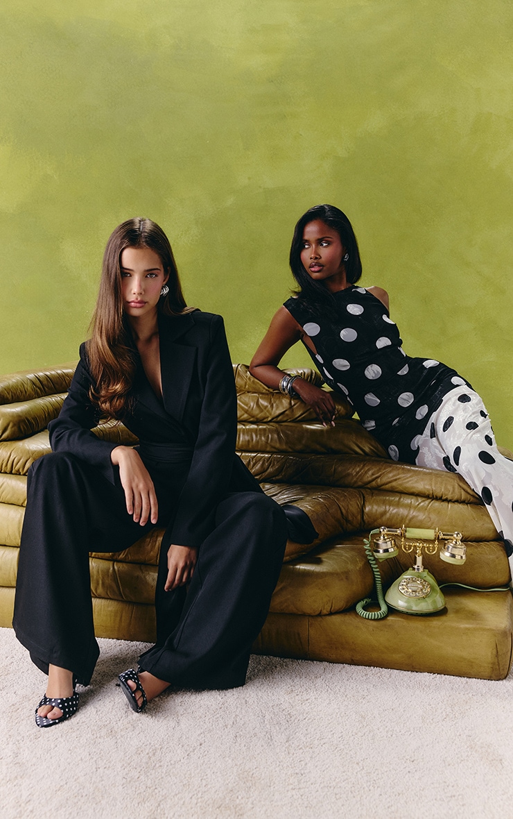 Black Woven Wide Leg Pants image 5