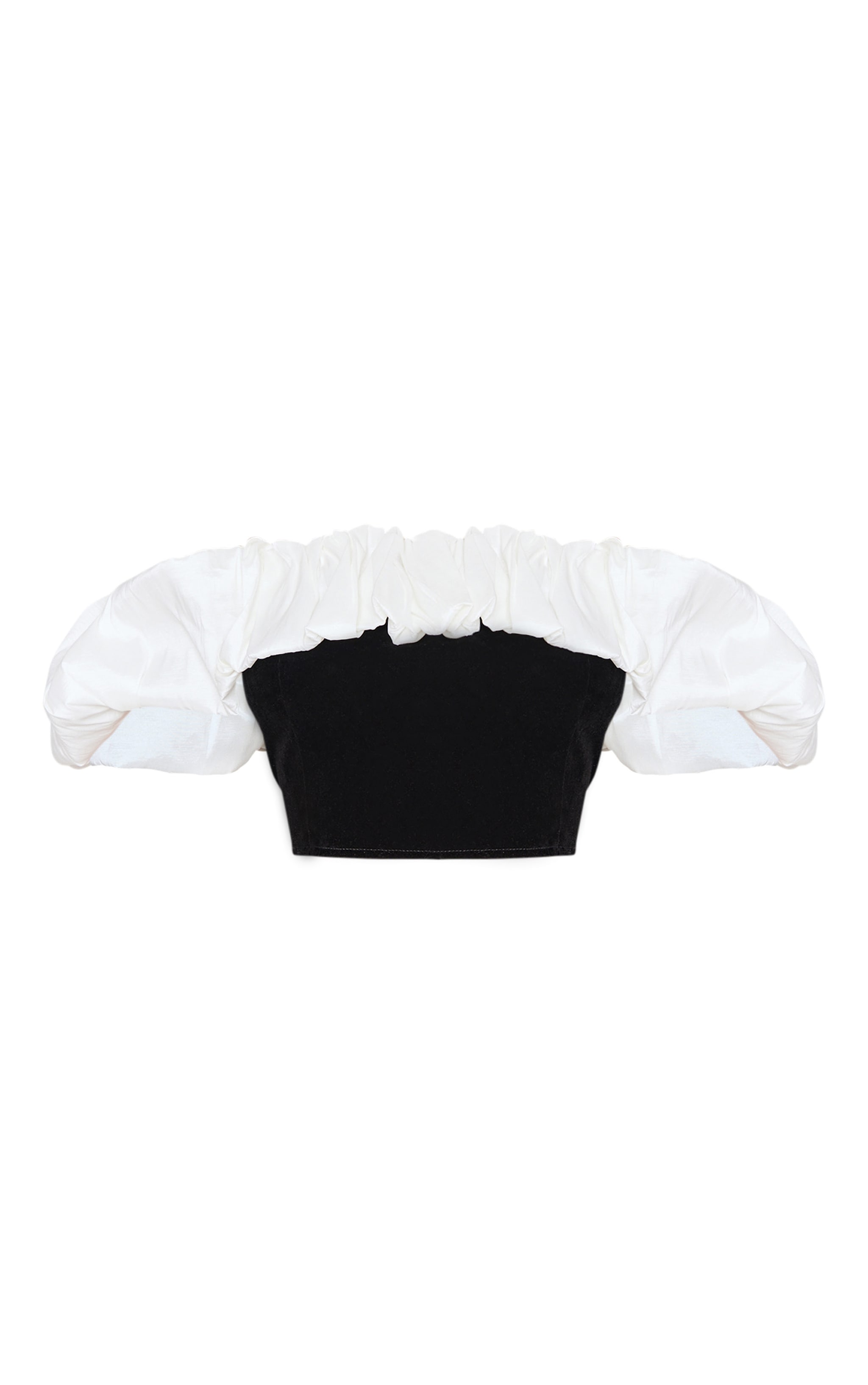 Petite Black Velvet Ruffle Detail Bardot Crop Top image 5