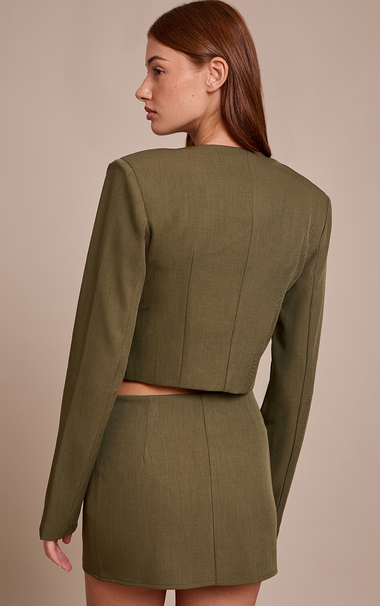 Dark Khaki Tailored Woven Cropped Blazer  image 2