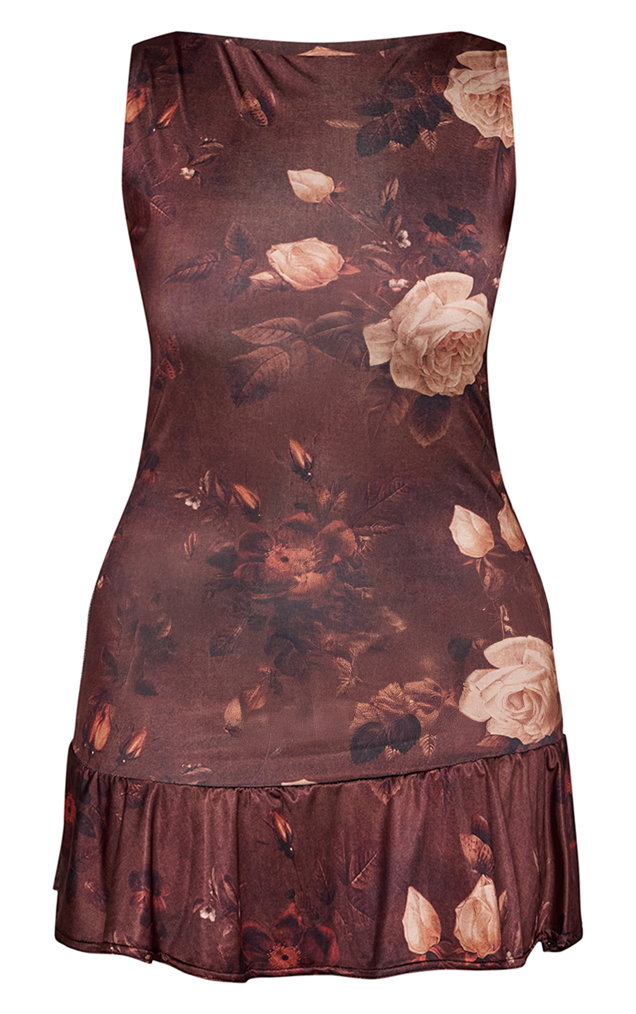 Shape Brown Floral Slinky Frill Detail Sleeveless Mini Dress image 5