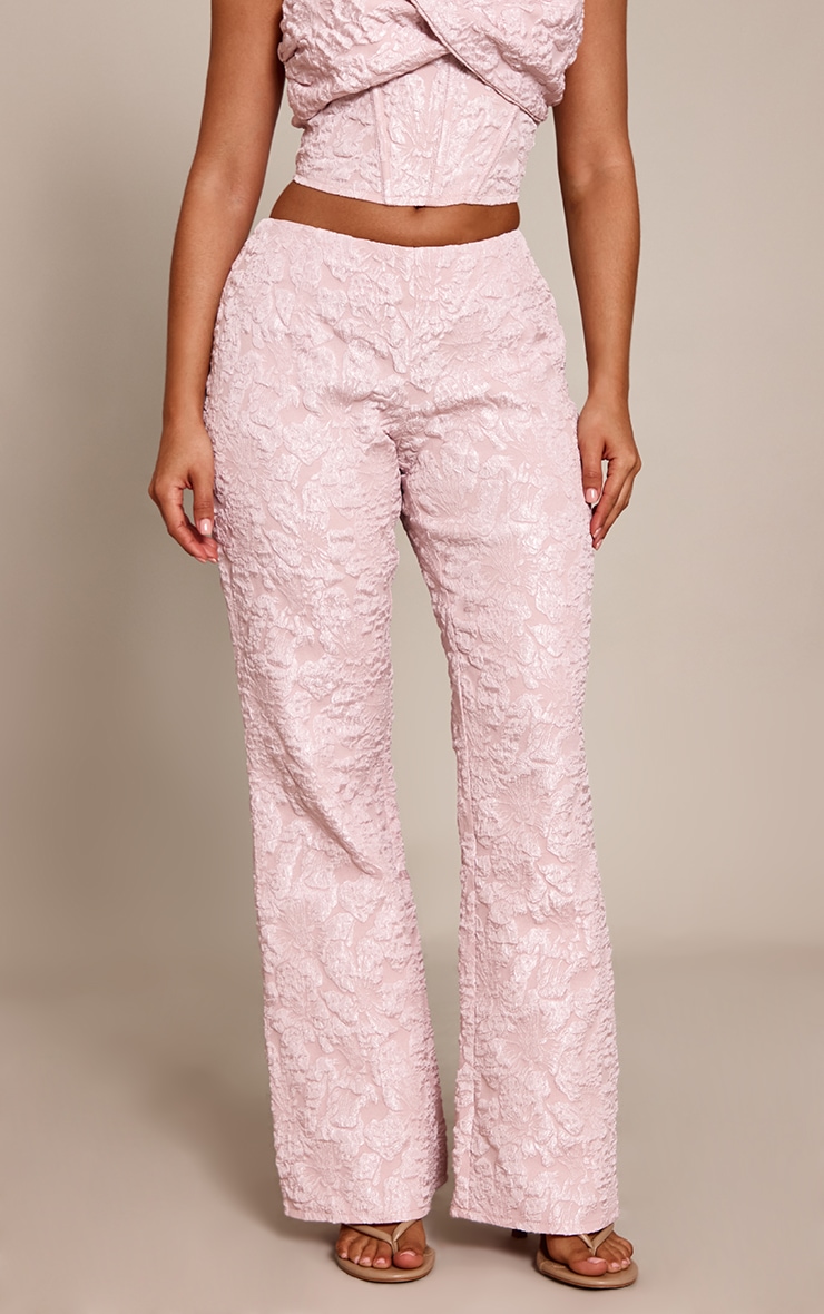 Petite Baby Pink Printed Tie Waist Flared Pants  image 2