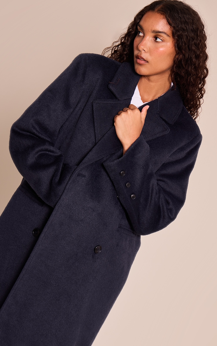 Navy Structured Double Breasted Wool Look Maxi Coat image 4