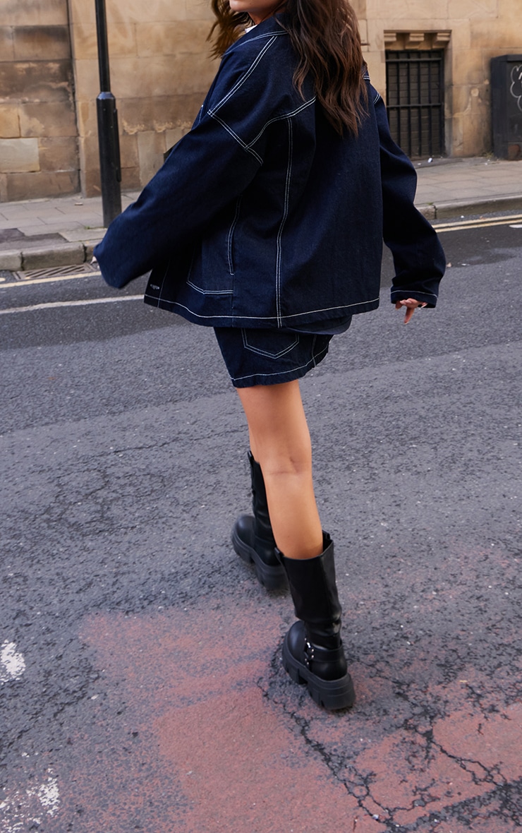ワンピース Contrast raw denim mini skirt INDIGO Raw Indigo Wash Contrast Stitch Denim Mini Skirt | Denim