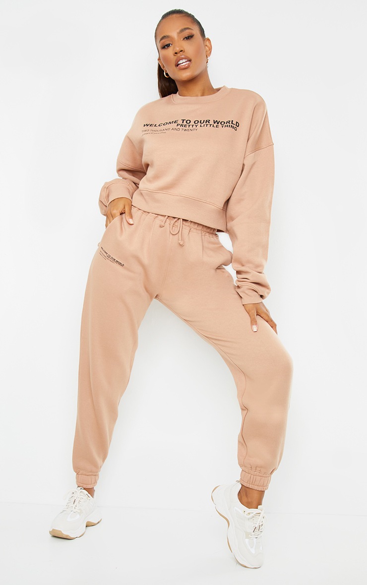PRETTYLITTLETHING Tan 2020 Slogan Joggers