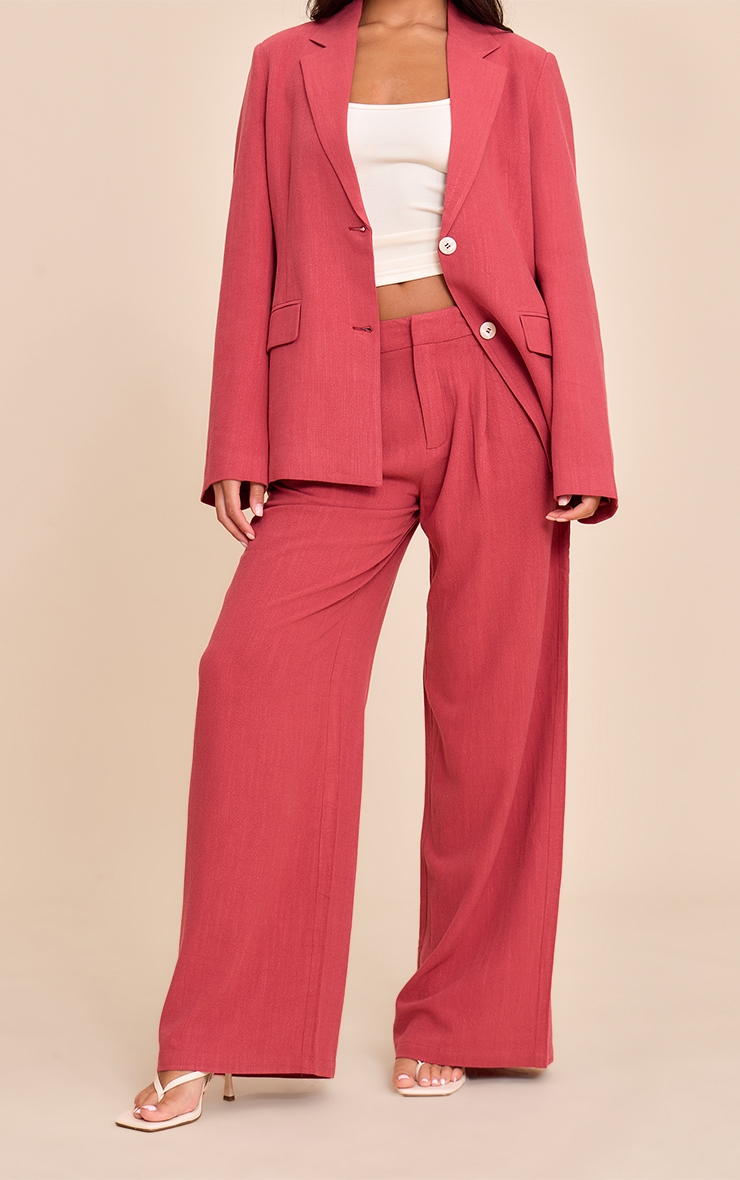 Dark Red Tailored Linen Wide Leg Pants image 2