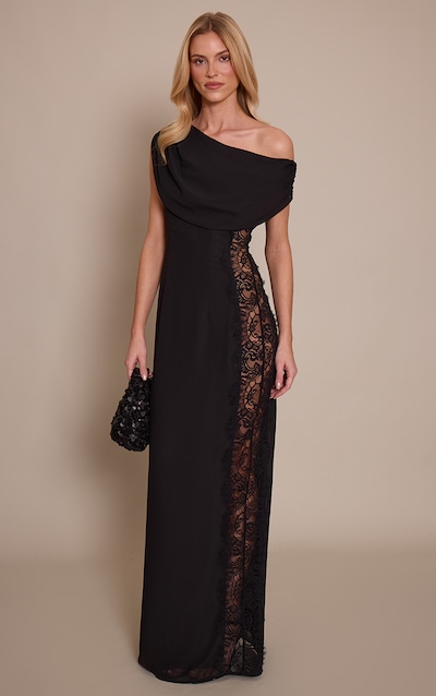 Black Woven Lace Side Detail Maxi Dress