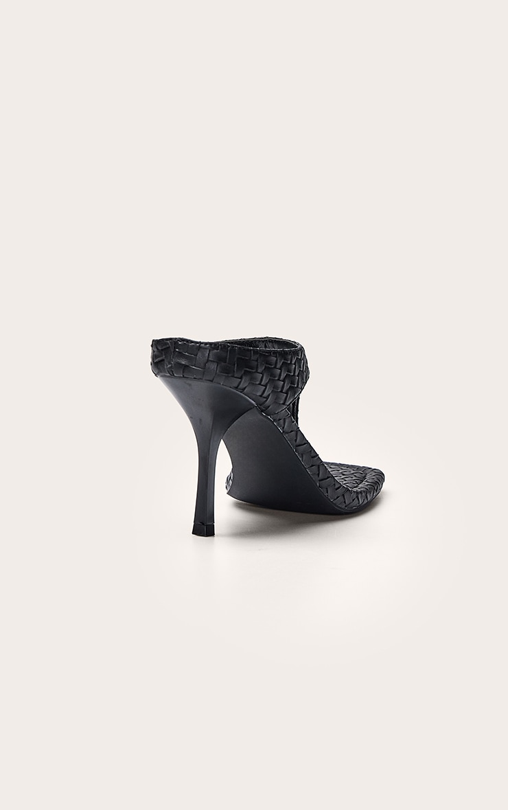 Black Weave Square Toe Thong Mule image 4