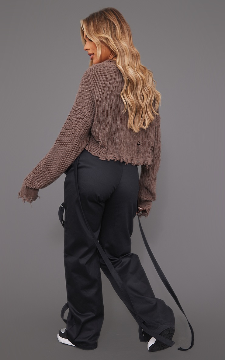 Black Twill Strap Detail Cargos image 3