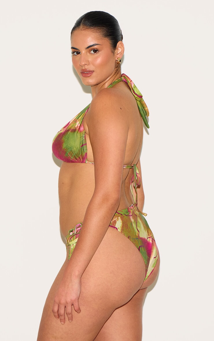 Plus Bas de maillot de bain vert olive imprimé orchidée noué sur les côtés image 2