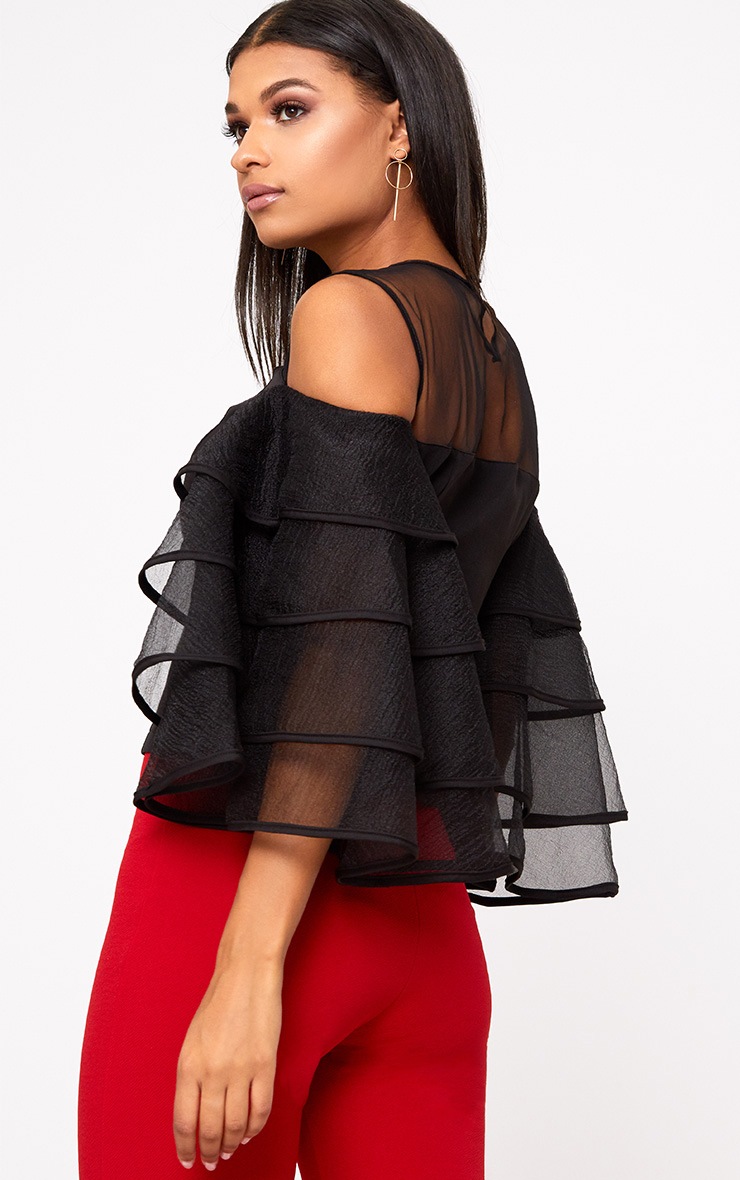 Black Organza Frill Sleeve Insert Blouse PrettyLittleThing USA