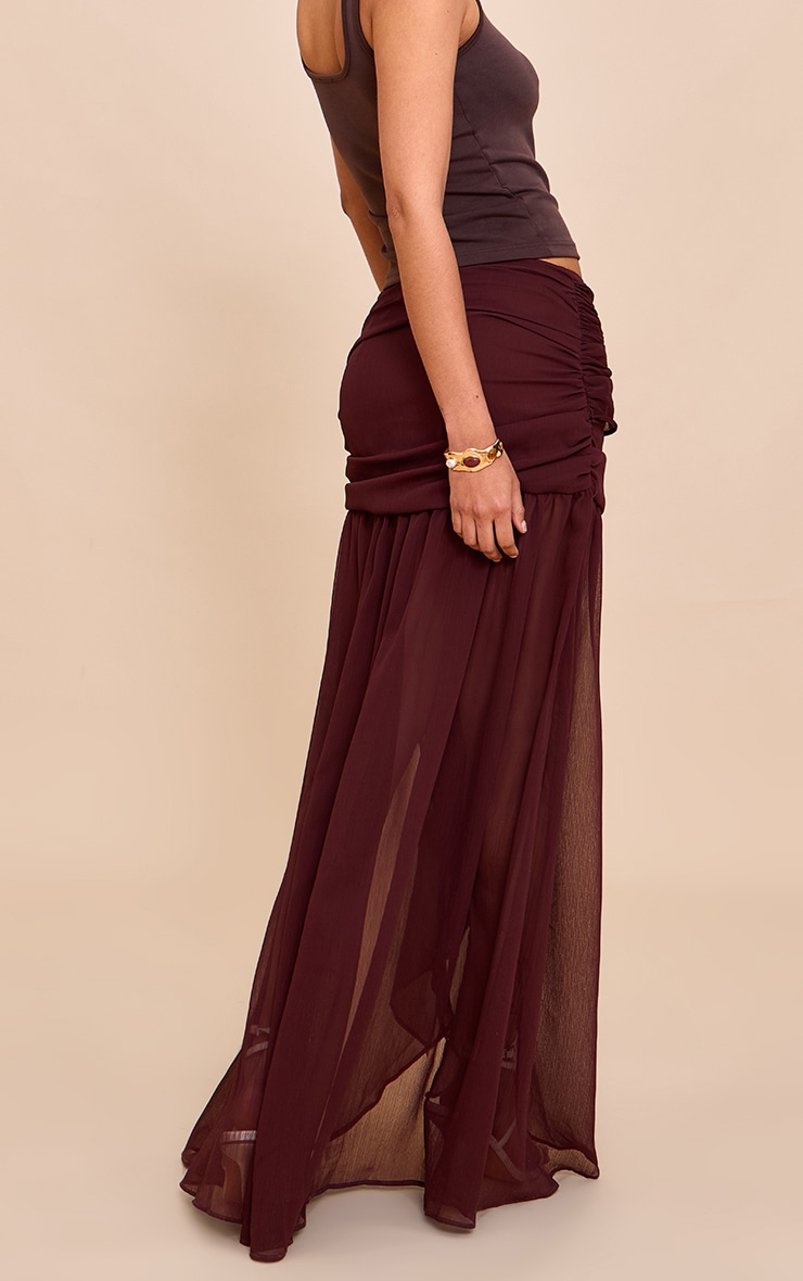 Dark Chocolate Chiffon Lined Tie Front Maxi Skirt image 3
