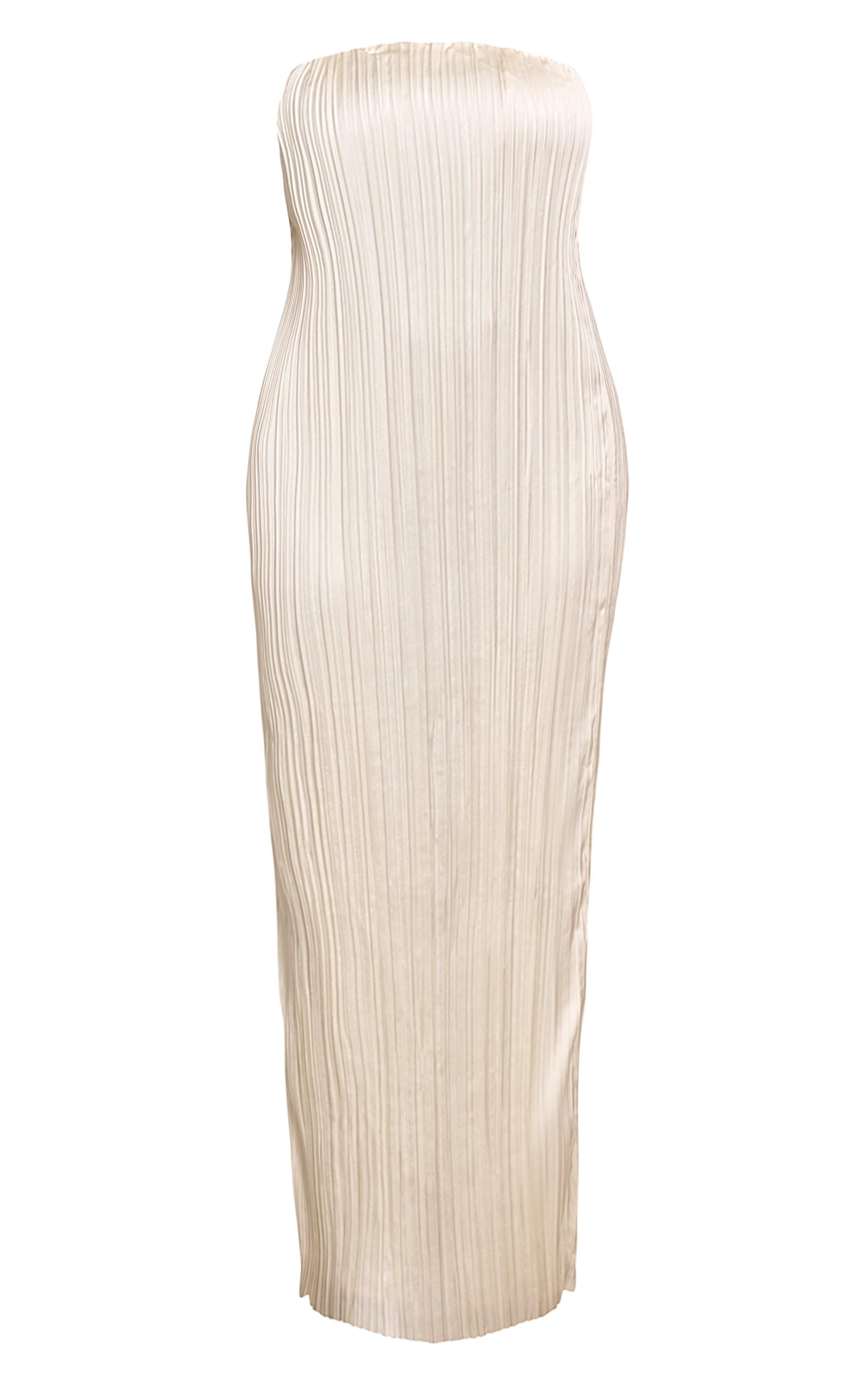 PLT Label Plus Ivory Plisse Satin Column Bandeau Maxi Dress image 5